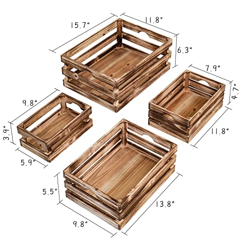 Macvad Set Of 4 Large Torched Wood Decorative Storage Crates, Nesting Wooden Crates For Display Rustic, Farmhouse Wooden Storage Container Boxes Made From 100% Wood #TOP7