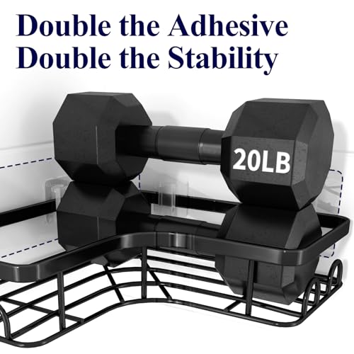 Kitsure Duschablage Ohne Bohren - 2 Stücke Rostfreies Duschgel Halterung Ohne Bohren Duschablage Ecke Mit 4 Haken Seifenschale Und Rasiererhalter, Langlebiges Duschregal Ohne, Schwarz