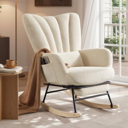 SONGMICS Silla Mecedora, con Reposapiés Retráctil, Patas de Madera