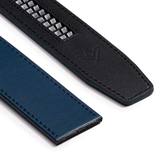 SlideBelts Men's Classic Belt with Premium Buckle (Navy Leather With Framed Silver Buckle (Vegan), One Size)3