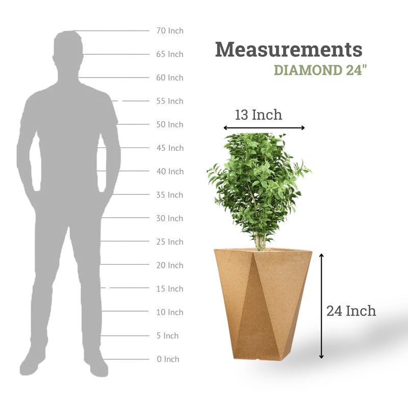 Image of Amazon Brand - Umi Diamond 24 Inch Pots for Planter & Flowers Big Size Gamla - Lightweight, Durable Outdoor & Indoor Planters, Perfect for Balcony & Terrace Gardens (Brown)