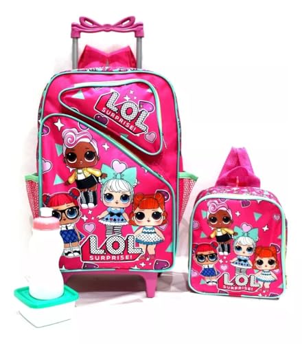 Kit Mochila Bonequinhas Infantil 3b Rodinhas G + Lancheira