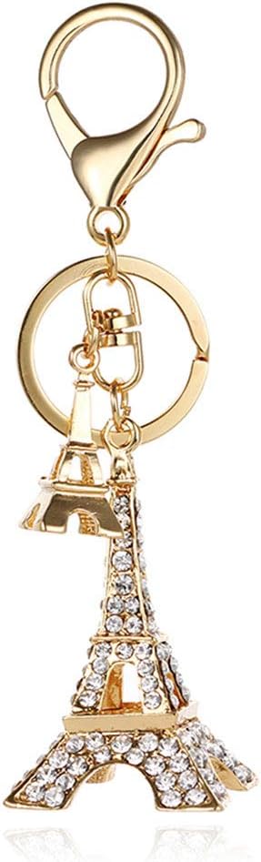 Fashion 3D Handmade Bling Crystal Rose Gold Eiffel Tower Cute Keychain Rhinestone Keyring Car Handbag Purse Charm Pendant Ornament Souvenir
