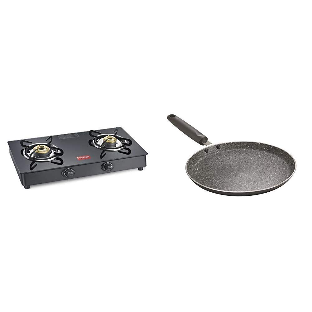 Buy Prestige Marvel Plus Glass 2 Burner Stove (Black) & Omega Deluxe