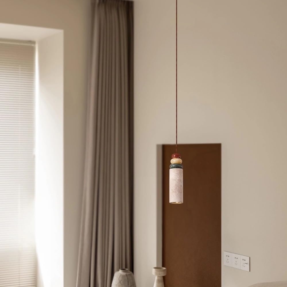 Suspension En Travertin, Lampe Suspendue En Pierre Avec Décor En Jade