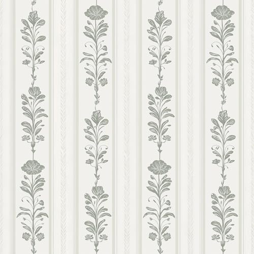 VaryFloral Beige Gray Floral Striped Wallpaper Peel and Stick Neutral