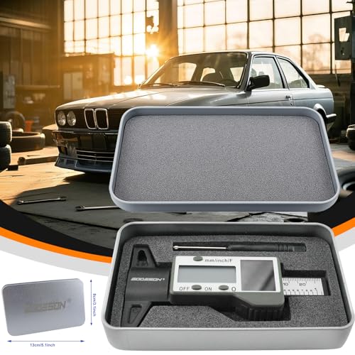 Image of GODESON Digital Tire Tread Depth Gauge -Reads 32NDS, Inch & MM /Solar /Battery Hybrid Power /1 inch (25.4mm) Range /Accurate Tire Thread Depth Gauge Tool Suitable for Cars, Trucks, Motorcycles