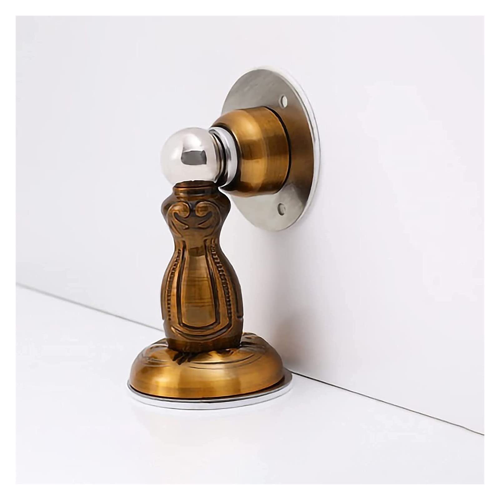 Door Stopper, Brushed Stainless Steel Wall Protector Hidden Catch Floor Nail-Free Doorstop Stable and Firm(Yellow Bronze)