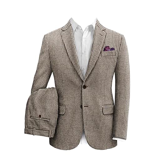 Houndstooth Dogstooth Plaid Slim Fit Notch Lapel Blazer Tuxedo Prom Casual 2 Pieces Suit Jacket & Pants