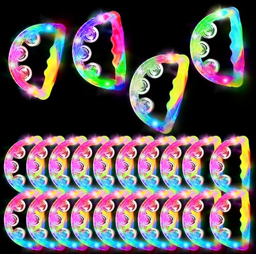 ZHURUININ LED Tambourines for Adults Light Up Tambourine Bulk with Multicolor Glow Wedding Party Dance Floor Props Musical Percussion Instruments for Nightlife Festivals & Events (6pcs)