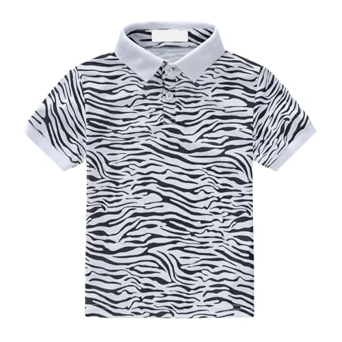 Kids Boys Polo Shirt Breathable Short Sleeve Classic Polos Toddler Tropical Floral Graphic Shirt (White-4, 4-5 Years)