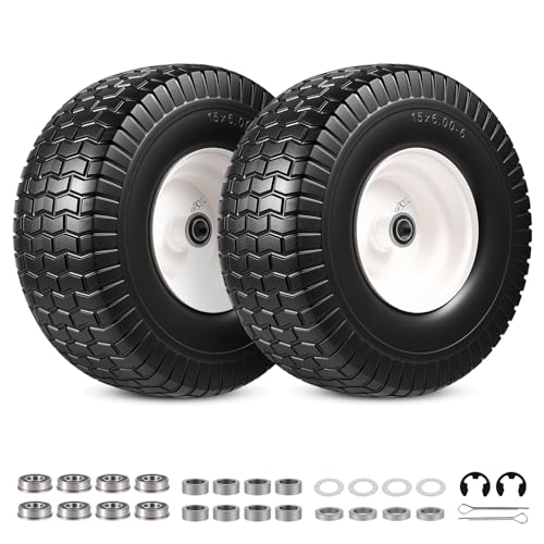 15x6.00-6 Flat Free Lawn Mower Tire and Wheel, 15x6-6 Front