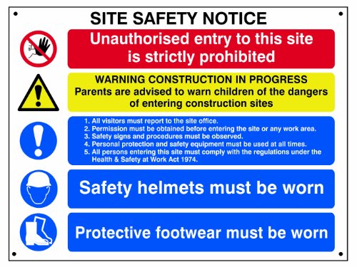 Scan SCA4550 Rigid foamed 3mm PVC sign - Composite site safety notice - 800 x 600mm,Yellow, Red, Blue and Black