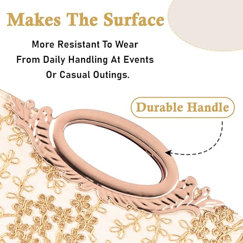 Image of Kuber Industries 2 Pcs Polyester Hand Bag for Woman with Zip Closure | Ladies Purse | Lightweight Party and Wedding Clutch Purse for Women | Kada Design - Cream