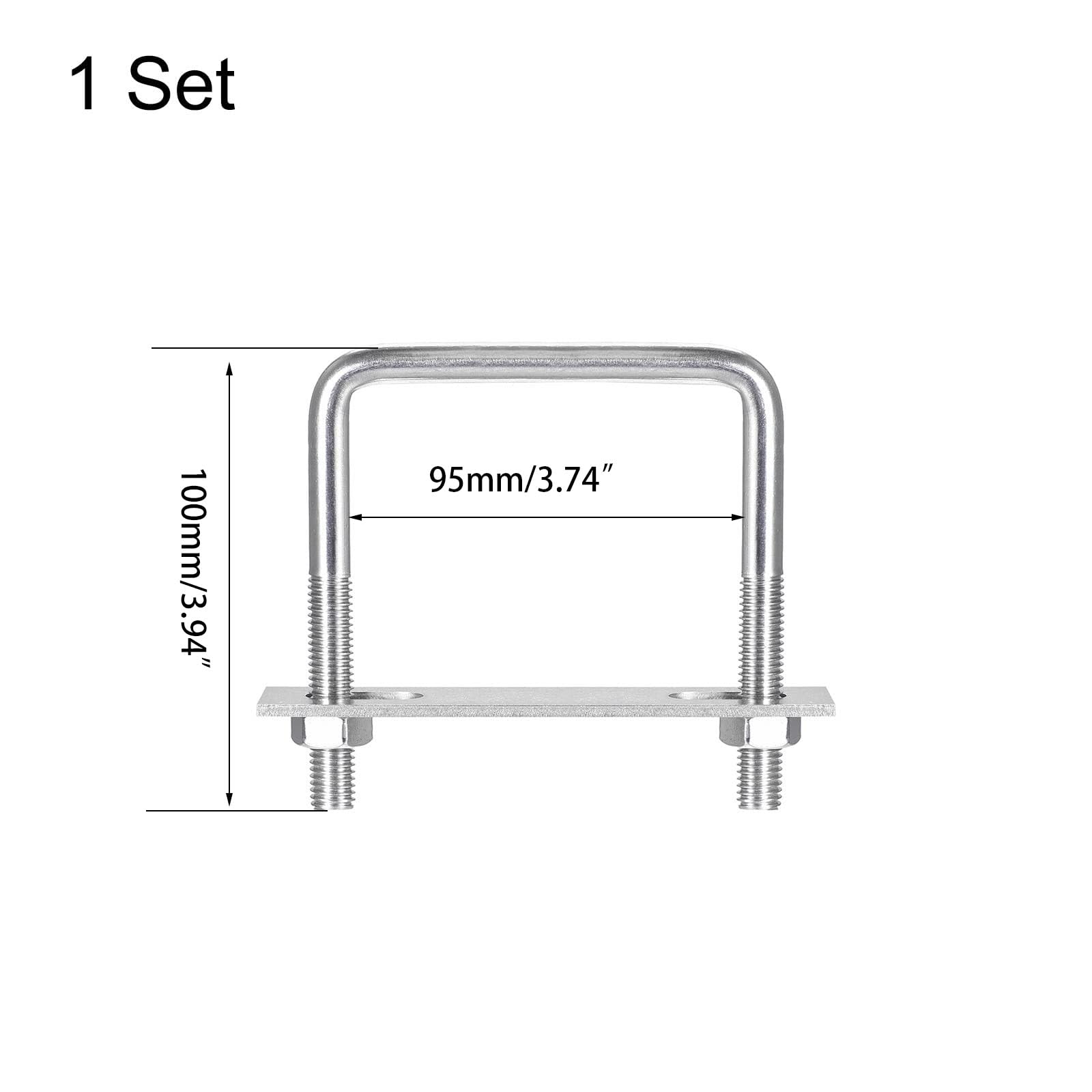 TOP-VIGOR M10 Square U-Bolts, 95mm Inner Width 100mm Length 304 Stainless Steel U-Bolts with Nut - Image 2