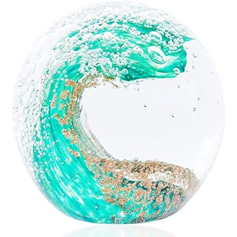EUSTUMA Hand Blown Glass Figurines Ball Ocean Waves,Office Paperweight Glass for Desk,Home Decor Collectible,Aquarium Decor,Office Decor Ocean Lovers Cover