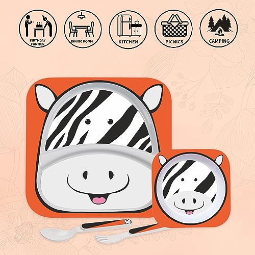 Image of Cello Kids Meal Melamine Dinner Set with Zebra Print | Safe and hygenic for Kids to use | Attractive and Long Lasting Designs | Break Resistant | Orange, Set of 4