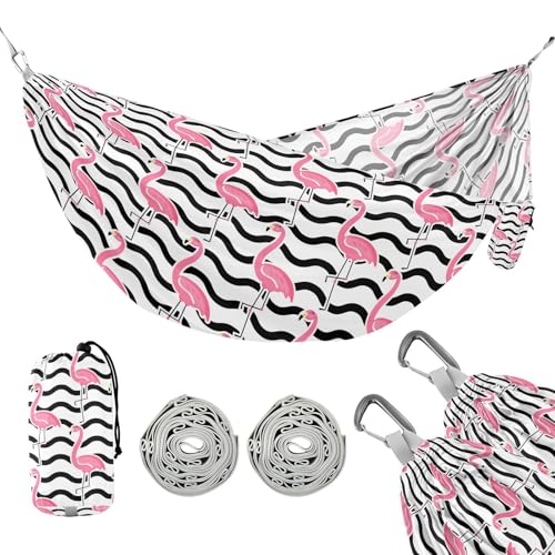 susiyo Portable Camping Hammock Cute Pink Flamingo Printed Lightweight Hammock Comfortable Travel Swing with Tree Straps for Camping Hiking Backpacking Travel or Beach - Up to 330lbs