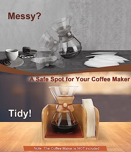 Bamboo Caddy with Lid & Heatproof Trivets Mat for Chemex CoffeeMakers - Designed for Chemex Pour - Over Glass Coffeemaker(3/5/6/8/10Cup), for Bodum Pour Over Coffee makers(4/8Cup) - Image 3