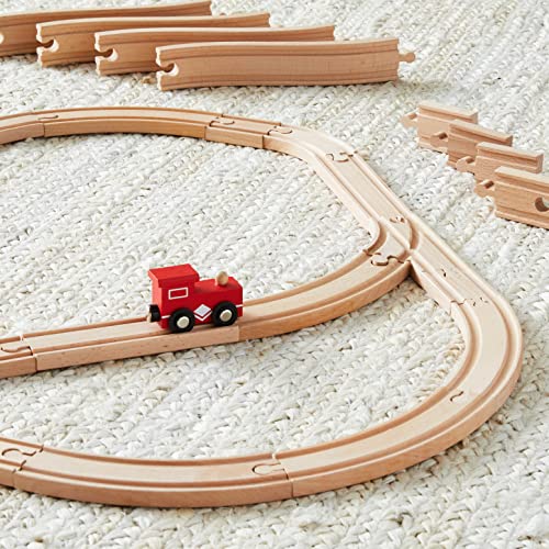 amazon basics 65-piece wooden train railway construction set with track - compatible and train railroad wooden toys for kids gift for age 3y