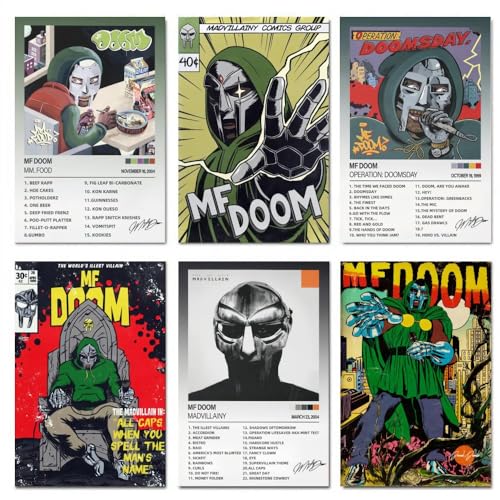 LJXOSKMK Mf Poster Doom (Set of 6) Album Cover Posters Music Canvas Posters For Bedroom Aesthetic Wall Art Posters & Prints 08x12inch(20x30cm) Style-2-1