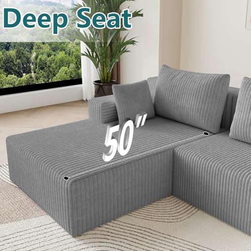 Image of 107 inch U-Shape Cloud Couch, Modern Modular Sectional U-Shape Sofa, Corduroy Boneless Couch Upholstered Couches Deep Seat Sleeper Chaise Longue for Living Room, No Assembly Required,Light Gray