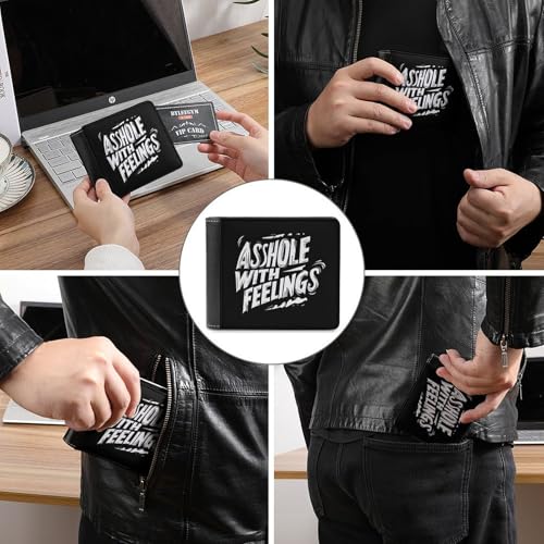 Asshole with Feelings Leather Wallets for Men Slim Bifold Purse Clutch with 6 Credit Card Pockets3
