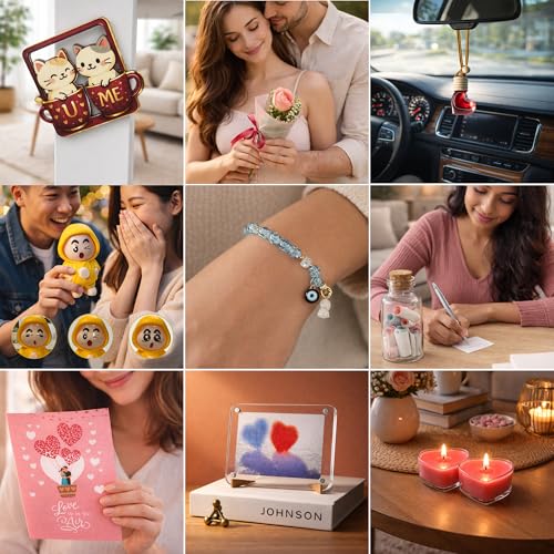 Image of Art Street Gift Hamper for Her Him Couples Unique Valentine Gift Box Set of 9 Special Articles with Romantic Decor, Car Hanging Aroma Fragrance, Love Greeting Card 32x36.5 cm