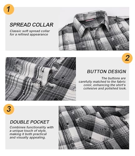 Image of WARHORSEE Flannel Shirt for Men Long Sleeve Button Down Plaid Shirts | Soft Cotton Blend for Multi-season Wear, Lightweight yet Warm, Dual buttoned storage pockets, Machine Washable Easy Care