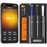 CulinaTech 750ft Wireless Meat Thermometer Long Range for Smoker, BBQ & Rotisserie, 3 Probes Smart Bluetooth Thermometer Dual Sensor Waterproof Probe with LCD Base Station Display & App Control