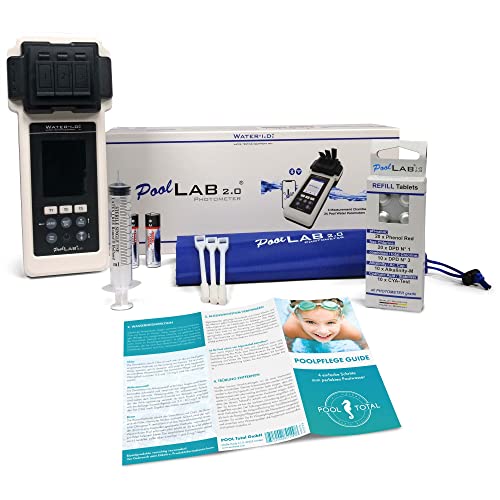 PoolLAB 2.0 Photometer 24 in 1 Pooltester - 3 Messungen gleichzeitig - Wasseranalysegerät - Pool Whirlpool - IP68 - Bluetooth - inkl. 70 Testtabletten