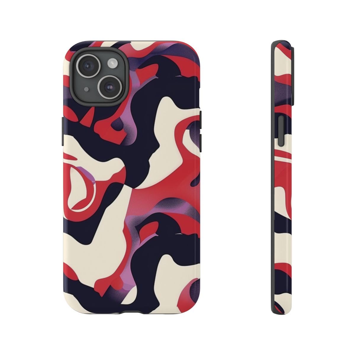 Coque iPhone 15 Plus motif abstrait rouge noir crème rigide chic - 4
