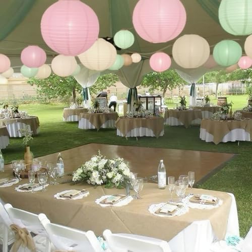 Image of Sage Green Pink Paper Lanterns Decorative 12pcs Wedding Hanging Decorations for Bridal Shower Birthday Rustic Party Neutral Baby Shower Sage Green Home Decor