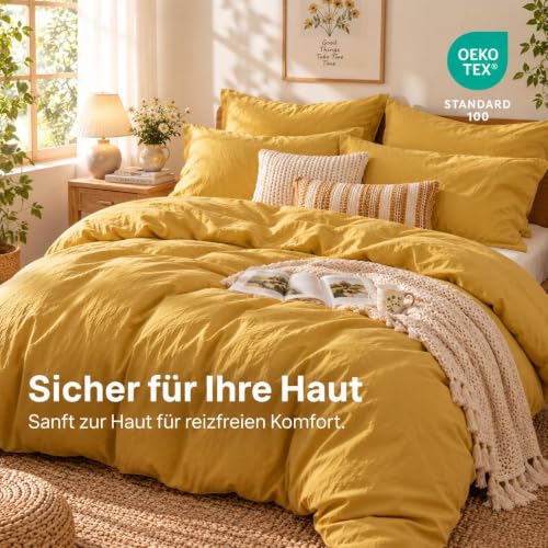 Lanqinglv Bettwäsche 220x240 Gelb aus Mikrofaser für Allergiker – Ansicht 5