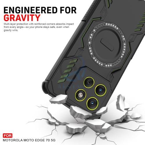 Image of AESTMO Back Case Cover for Moto Edge 70 5G | Magnetic Case with Built-in Metal Ring | Compatible with MagSafe Accessories | Shockproof Hybrid (PC + TPU, Black)