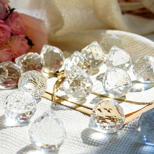 12pcs 30mm Clear Crystal Ball Prism Suncatcher - K9 Glass Hanging Crystals Beads for Sun Catchers Wedding Centerpieces Christmas Party DIY Crafts Home Decor