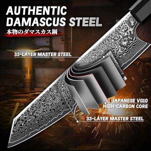 Image of TIVOLI Damascus Japanese Kiritsuke Knife 8 inch with Razor-Sharp Edge | VG10 high-carbon steel, Japanese Artisanal Craftsmanship, G10 Carbon Fiber Handle, Gift Box, for Slicing, Dicing, Chopping