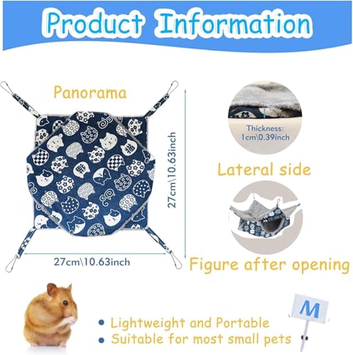 Image of 2 Layers Pet Rat Hammock, Double Sided Warm Flece & Linen Hammock for Cage, Hamster Guinea Pig Ferret Chinchilla Small Animal Bed, Hanging Hideout Swing Cage Accessories