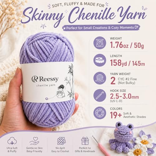Image of Skinny Chenille Yarn for Crocheting - 12 Pack Soft Matte Fine Chenille, 50g /158yd Each (1896yd Total), CYC #2 Baby Blanket Yarn for Plush Toys, Blankets & Large Projects(Purple Mix)