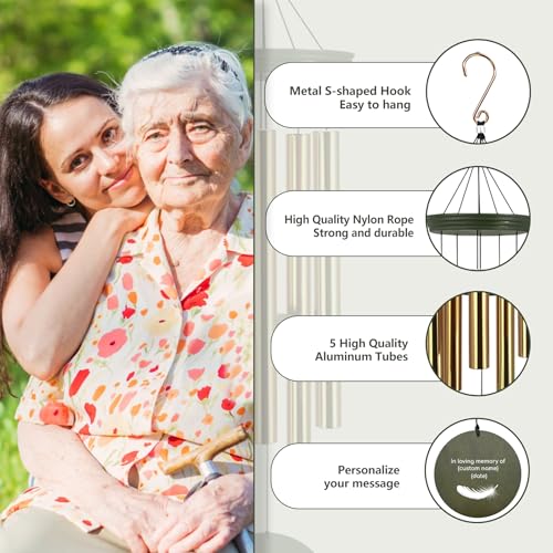 Image of ASTARIN Memorial Angel 36 inch Wind Chimes, Personalized Name Sympathy Wind Chime, in Memory of Loss Mom Loved One, Large Deep Tone Bereavement Windchimes for Clearance(Produced in Texas)