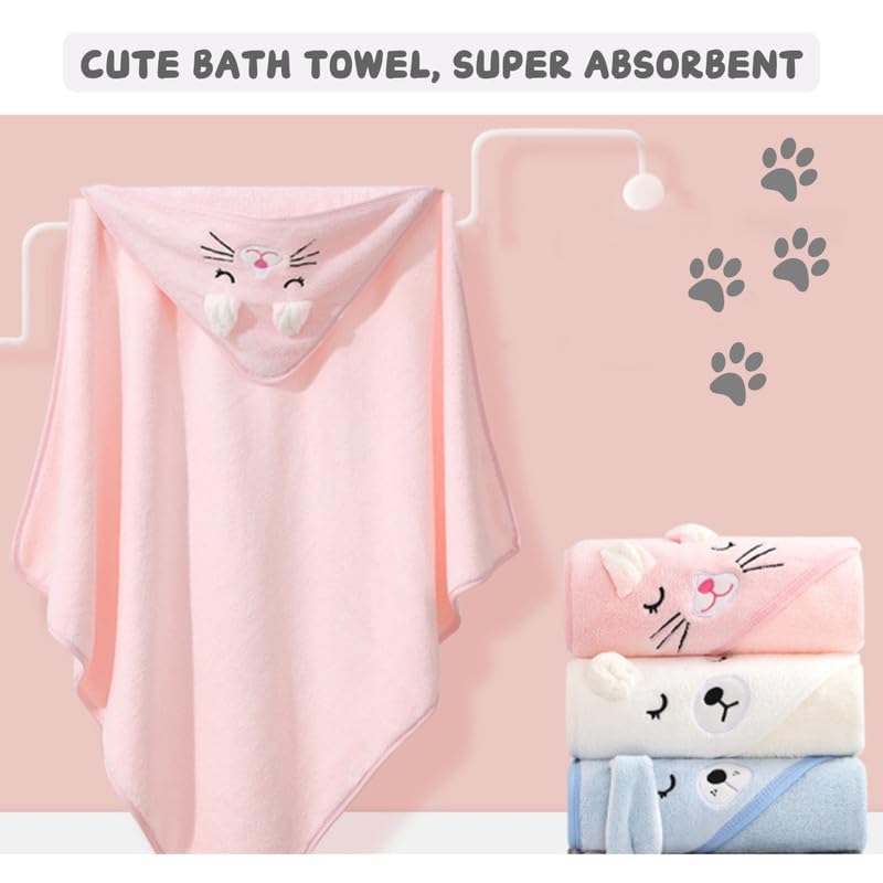 Serviette de Bain avec Capuche Bébé, 80 x 80 cm Serviette Bebe, Super Absorbantes Serviettes et Sorties de Bain, Serviette de Bain pour Nouveau-né 0-5 Ans(Rose)
