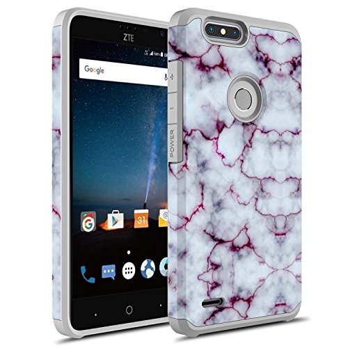 Rosebono Compatible with ZTE Blade Z Max Case, ZTE Sequoia Case, Hybrid Dual Layer Shockproof Hard Cover Graphic Fashion Cute Colorful Silicone Skin for ZTE Z982 (Pluple Marble)