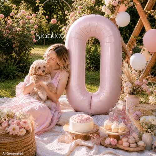 Image of 40 Inch Light Pink Number 0 Balloon 0-9 0th Foil Big Giant | Digital for Birthday Anniversary Graduation Decorations