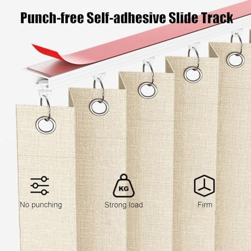 Short Cupboard Curtains - Dust-Proof Cafe Curtain with Self-Adhesive Sliding Rail, Folding Valance for Kitchen, Closet, Laundry Room, Under Sink (Beige, W 70cm x H 70cm)