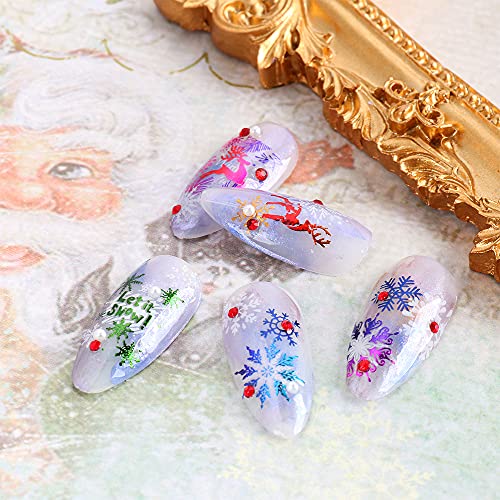 JMEOWIO 3D Nagelsticker Weihnachten, 8 Blätter Selbstklebend Nagel Sticker Schneeflocke Elch Nail Art Decals Design DIY… – Bild 6