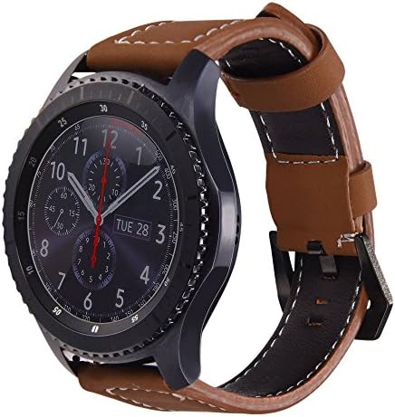 Bandmax Compatible Samsung Gear S3/ Frontier Classic Bands Genuine Leather,22MM Gear S3 Sport Band Strap Smartwatch Replacement Wristband Accessories with Stainless Steel Buckle (Brown)