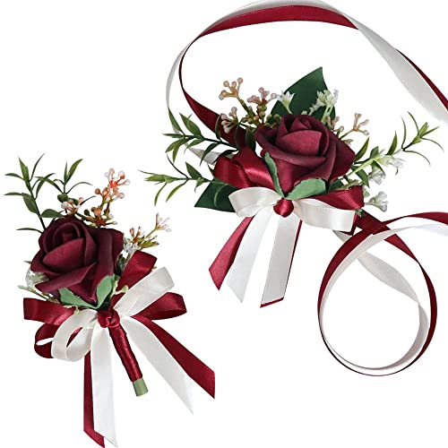 LUMoony 2Pcs Hochzeit Handgelenk Blume Boutonniere Künstliche Blumenarmband Handgelenksblume Künstliche Handgelenksblume Hochzeit Handgelenk Corsage für Hochzeiten, Bankette, Jubiläumsdaten Cover