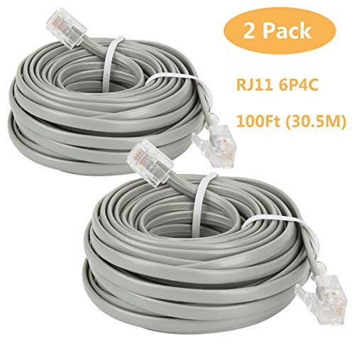 Uvital 100 Feet Telephone Landline Extension Cord Cable Line Wire with Standard RJ-11