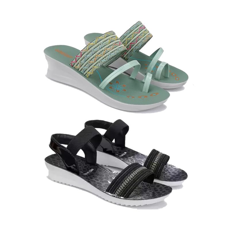 WINGSCRAFT -Women Stylish Flats Fashion Sandal for Party & Wedding/Casual Flat Sandals for Womens & Girls-Combo(PF)-1948-1931-7 Black (B0D11R3JKR) Amazon Price History, Amazon Price Tracker