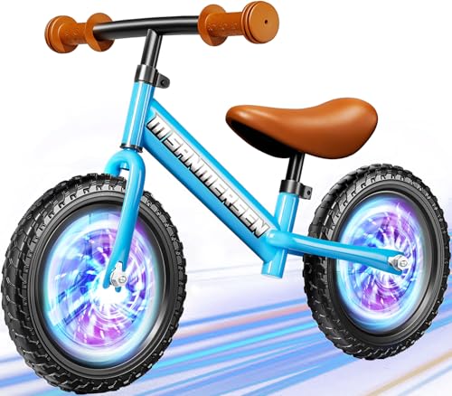 Balance Bike 2 3 Year Old Colorful Lighting Toddler Balance Bike with Adjustable Handlebar&Seat Age 24 Months to 5 Years Old 12Inch Lightweight Steady Balancing Bike Birthday Gift for 2-5 Kids Boys